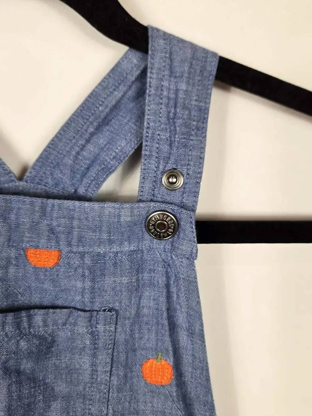 Gymboree Girls Size 7 Chambray Pumpkin Overall Dress Fall Tiered Pinafore